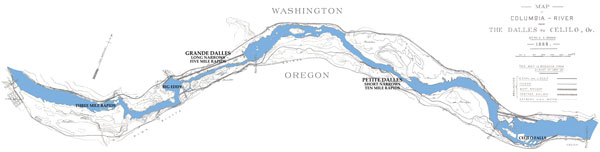 1888 Map of Columbia River at The Dalles